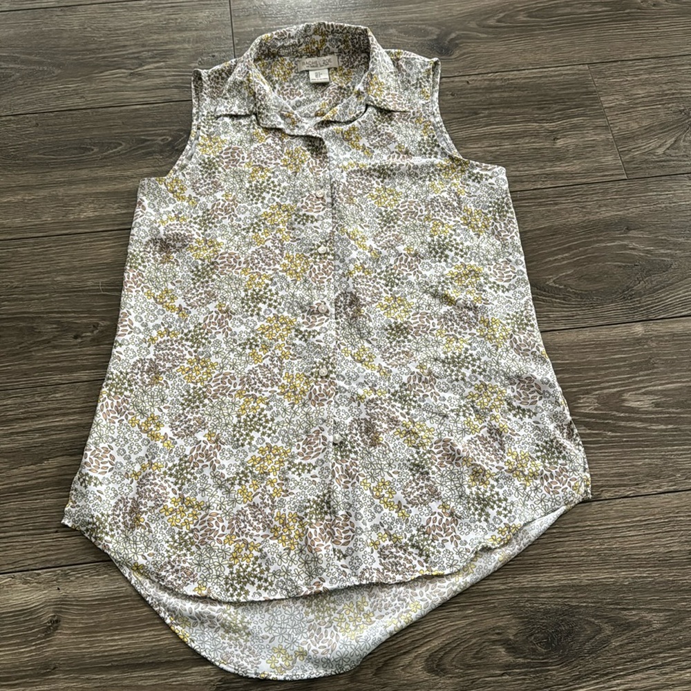 Rachel Zoe Sleeveless Floral Print Blouse in Olive, Taupe, Mustard